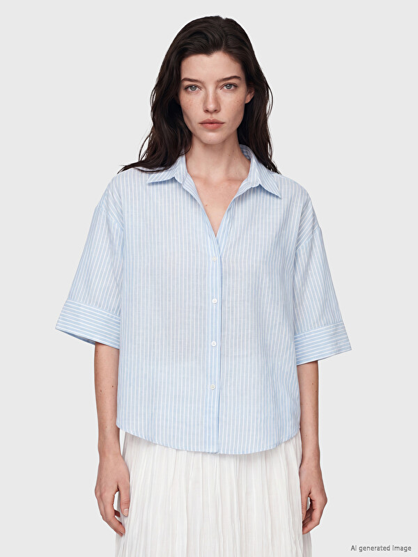 LCW Comfort Çizgili Oversize Poplin Kadın Gömlek