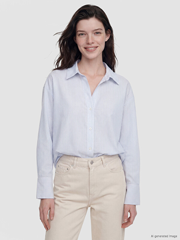 LCW Comfort Çizgili Oversize Oxford Kadın Gömlek