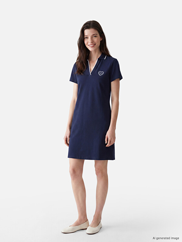 LCW Comfort Κολάρο Polo Κεντημένο Μίνι Φόρεμα