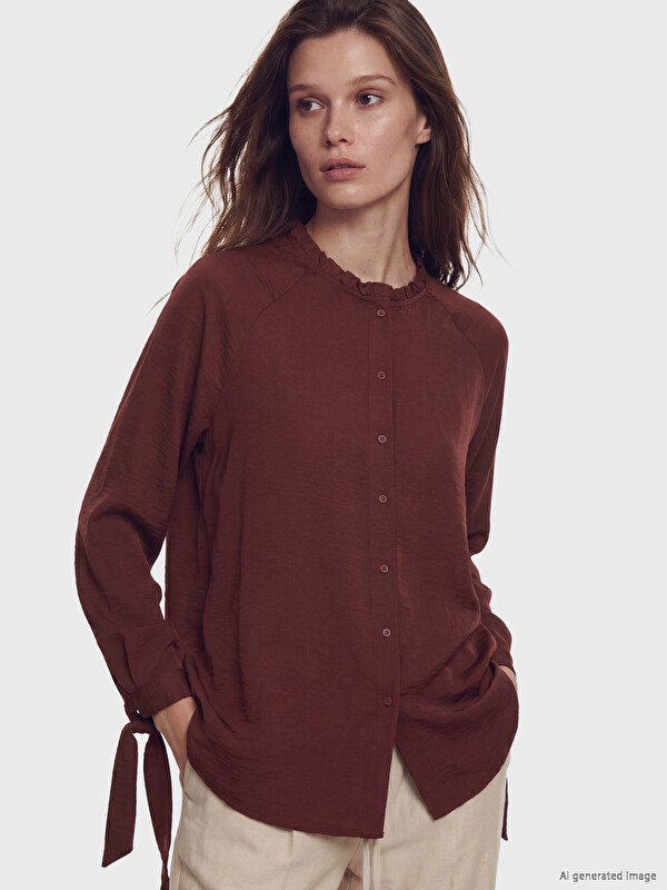LCW Modest Ruffled Grandad Collar Women's Shirt Tunic