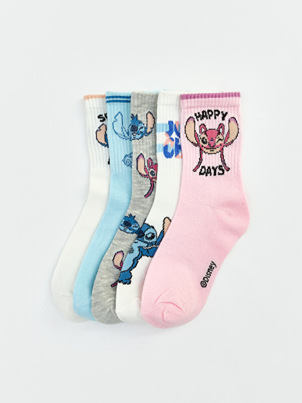 LCW Kids Lilo & Stitch Baskılı Kız Çocuk Soket Çorap 5'li Paket