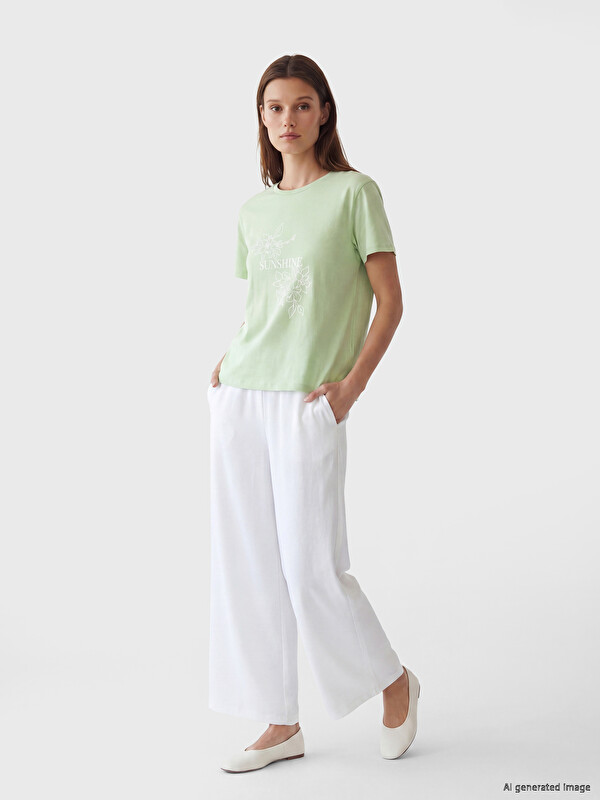 LCW Modest Beli Lastikli Geniş Paça Kadın Pantolon