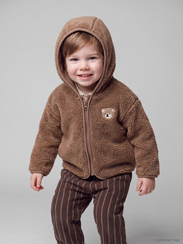 LCW baby Hooded Embroidered Plush Baby Boys' Cardigan