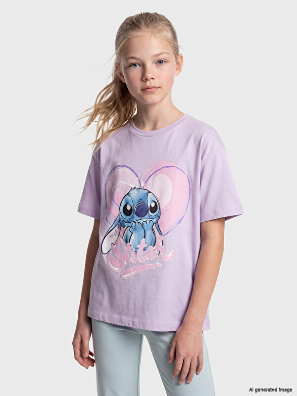 LCW Kids Bedrucktes Stitch T-Shirt für Mädchen