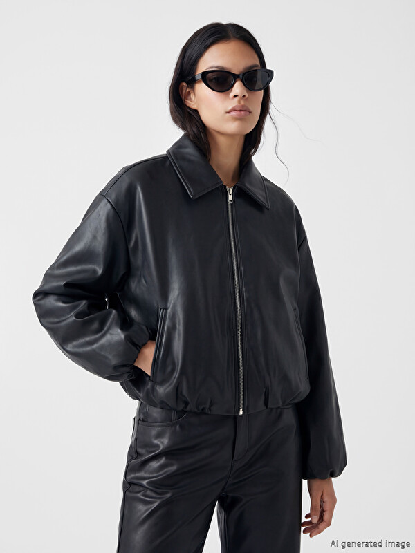 LCW Vision Veste en similicuir Noir Femme