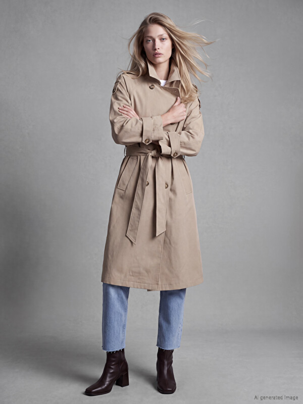 LCW Vision Mock Neck Sash Women's Trench Coat