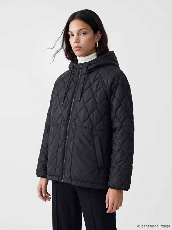 LCW Vision Ženska puffer jakna s kapuljačom s argyle uzorkom