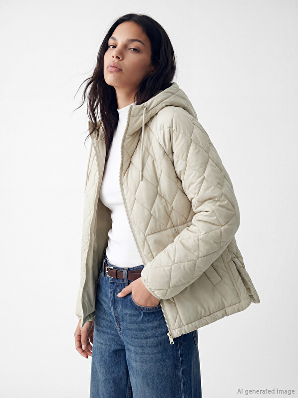 LCW Vision Ženska puffer jakna s kapuljačom s argyle uzorkom
