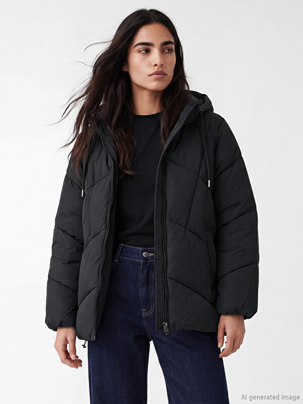 LCW Vision Woman Black Puffer Coat