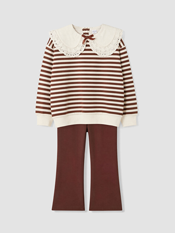 LCW Kids Embroidered Collar Striped Girls' Set
