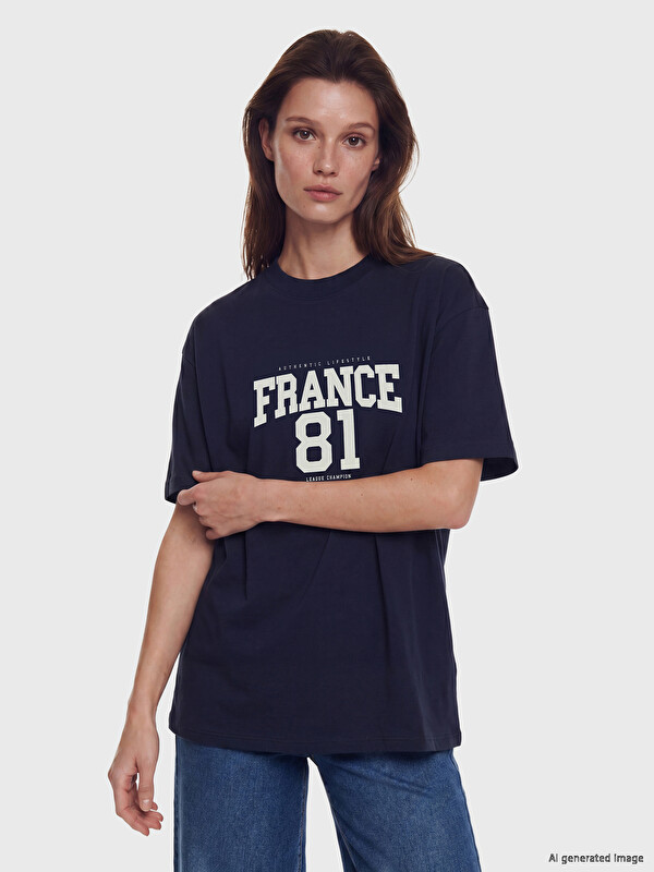 LCW Modest Crew Neck France Printed Women's T-Shirt