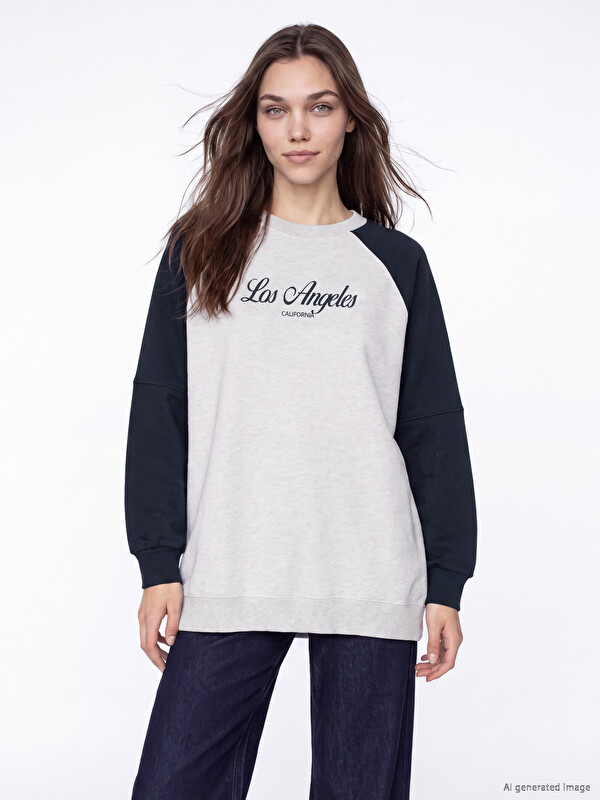 LCW Modest Bedruckte Oversize Damen Sweatshirt-Tunika