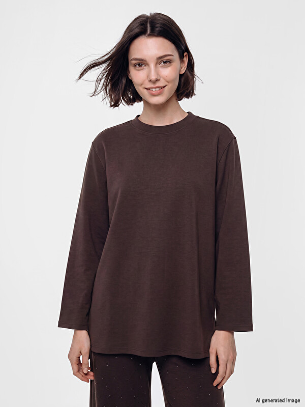 LCW Modest Женщины Коричневый Свитшот-туника