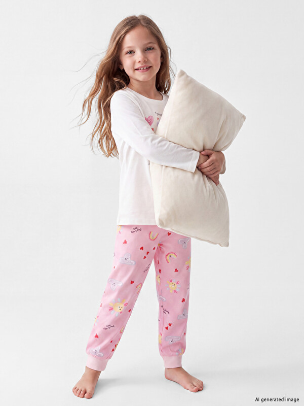 LCW Kids Ensemble de pyjama imprimé à col rond pour filles