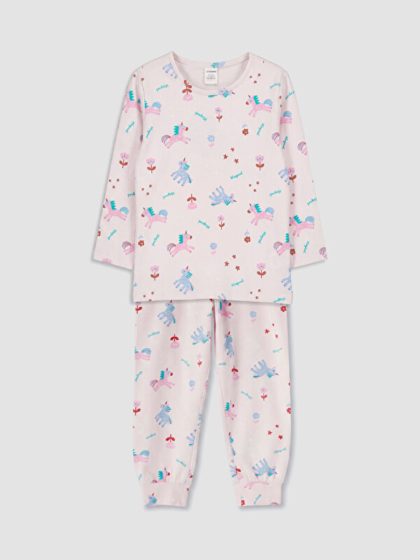 LCW Kids Crew Neck Printed Girls' Pyjamas Set