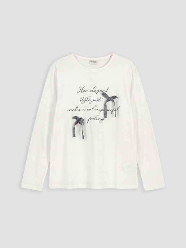 LCW Kids Printed Bow Detailed Girls' T-Shirt