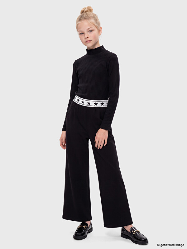 LCW Kids Elastic Waist Wide Leg Girls' Sweatpants