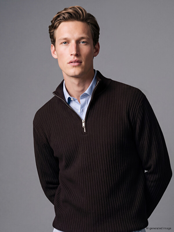 SOUTHBLUE Pull-over en maille à col montant zippé pour homme