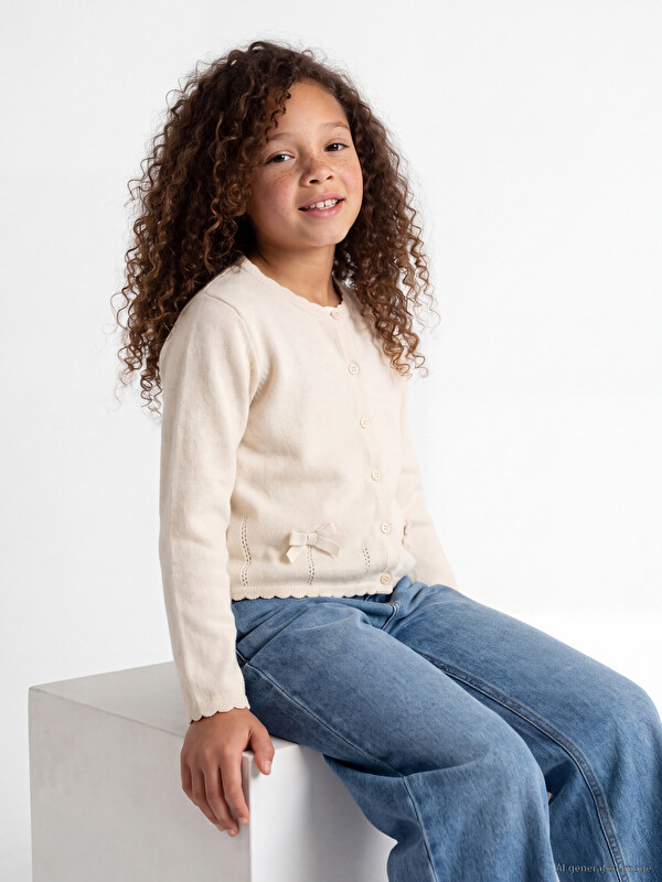 LCW Kids дөңгелек жағалы қыздарға арналған тоқыма кардиган