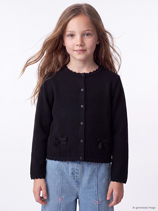 LCW Kids Crew Neck Girls' Knitwear Cardigan