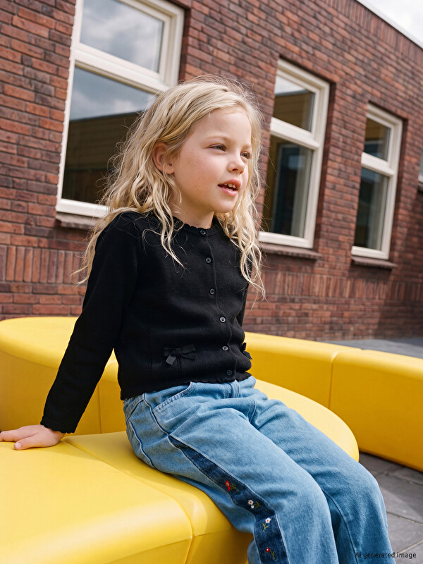 LCW Kids Bisiklet Yaka Kız Çocuk Triko Hırka