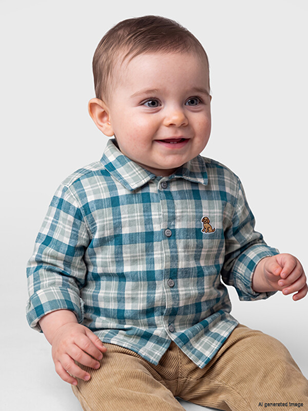 LCW baby Nakışlı Ekose Gabardin Erkek Bebek Gömlek