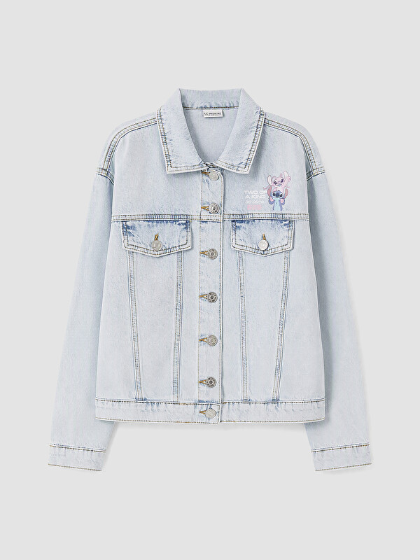 LCW Kids Stitch Baskılı Kız Çocuk Jean Ceket