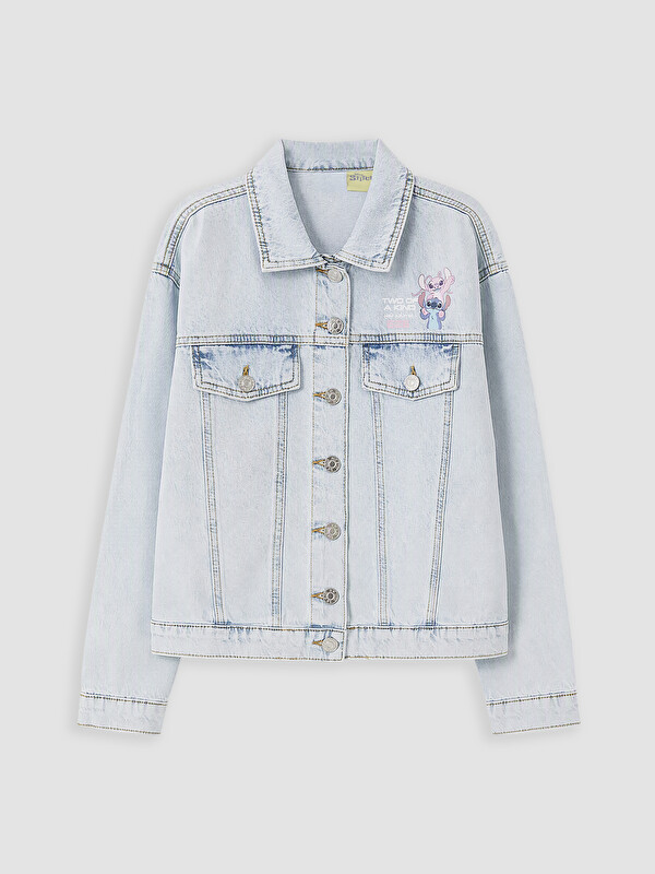 LCW Kids Stitch Baskılı Kız Çocuk Jean Ceket
