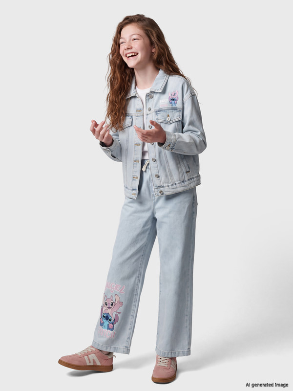 LCW Kids Wideleg Stitch and Angel Printed Girls' Jeans