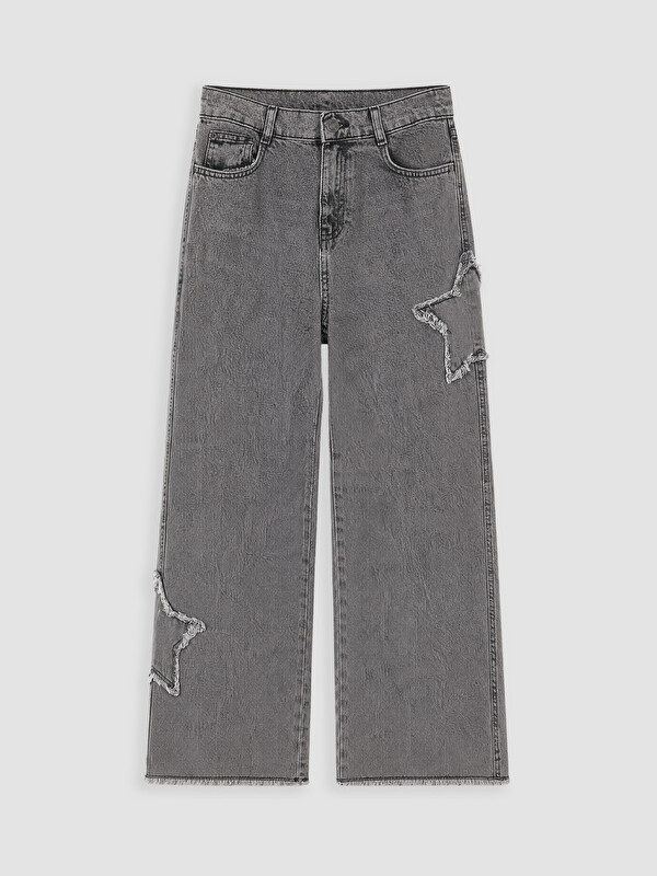 LCW Kids Wideleg Nakışlı Kız Çocuk Jean Pantolon