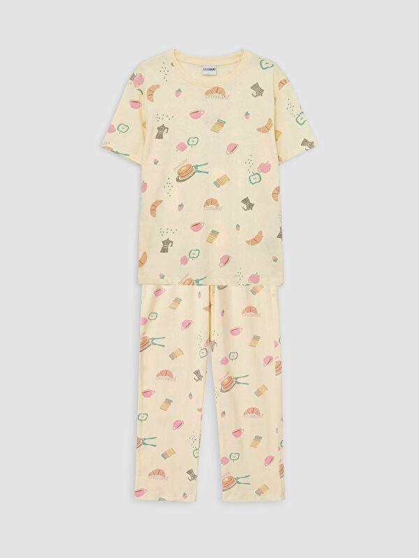 LCW Kids Crew Neck Printed Girls' Pyjamas Set