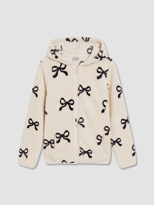 LCW Kids Kapüşonlu Kız Çocuk Pelüş Fermuarlı Sweatshirt