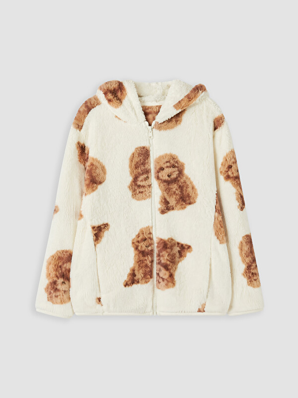 LCW Kids Girl Ecru Zip-Up Sweatshirt