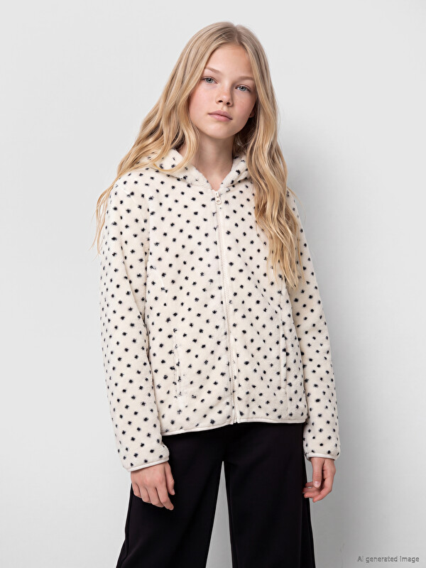 LCW Kids Puantiyeli Kız Çocuk Pelüş Fermuarlı Sweatshirt
