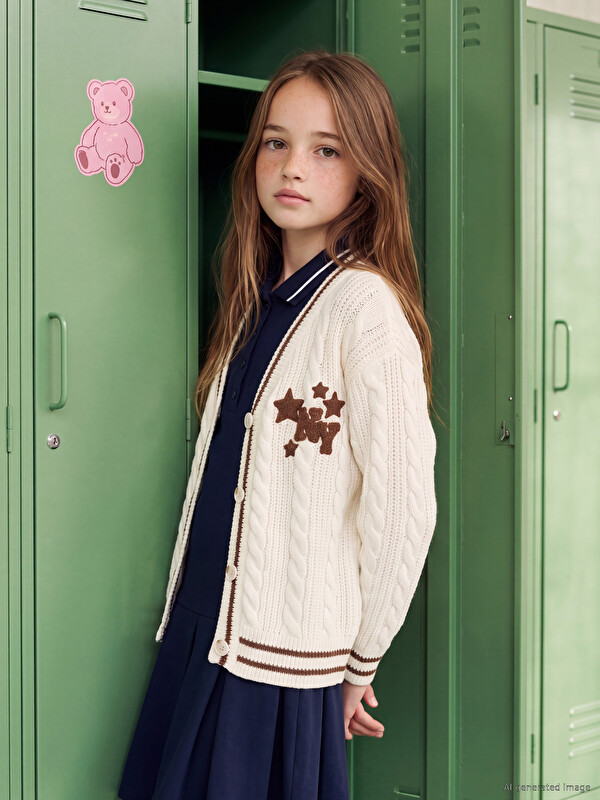 LCW Kids Mädchen Strickjacke mit V-Ausschnitt und Stickerei