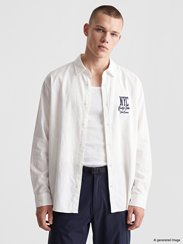 XSIDE Regular Fit NYC Printed Oxford Men's Shirt