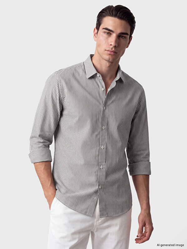 SOUTHBLUE Regular Fit Striped Twill Men's Shirt