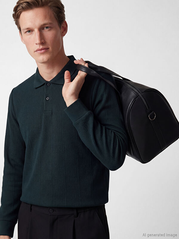 SOUTHBLUE Polo Yaka Çizgili Erkek Sweatshirt
