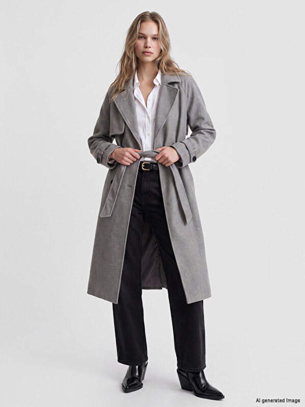 LCW Vision Kruvaze Yaka Oversize Kadın Kaşe Kaban
