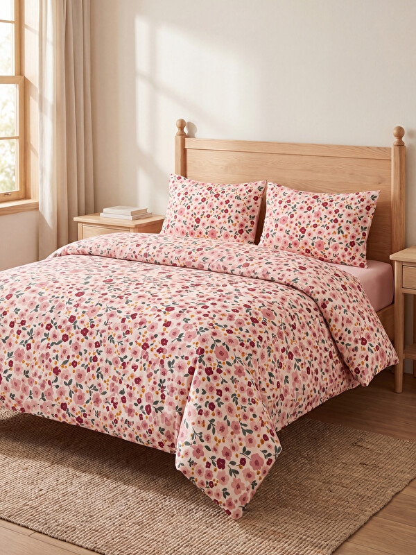 LCW HOME Комплект пододеяльника из хлопка с цветочным узором для двуспальной кровати