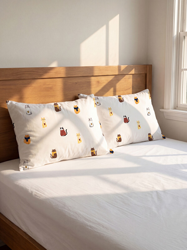 LCW HOME Cat Printed Cotton Pillowcase 2 Pack 50x70 cm