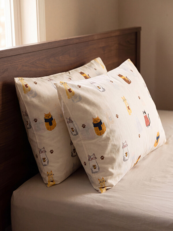LCW HOME мысық бейнелі мақта жастық тысы 2 данадан тұратын 50x70 cm