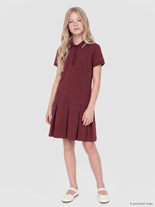LCW Kids Polo Yaka Pilili Kız Çocuk Elbise