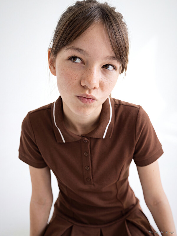 LCW Kids Polo Yaka Pileli Kız Çocuk Elbise