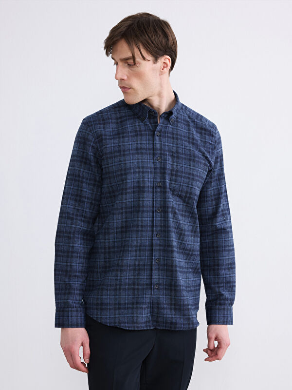 LCWAIKIKI Classic Regular Fit Yün Karışımlı Gabardin Erkek Ekose Gömlek