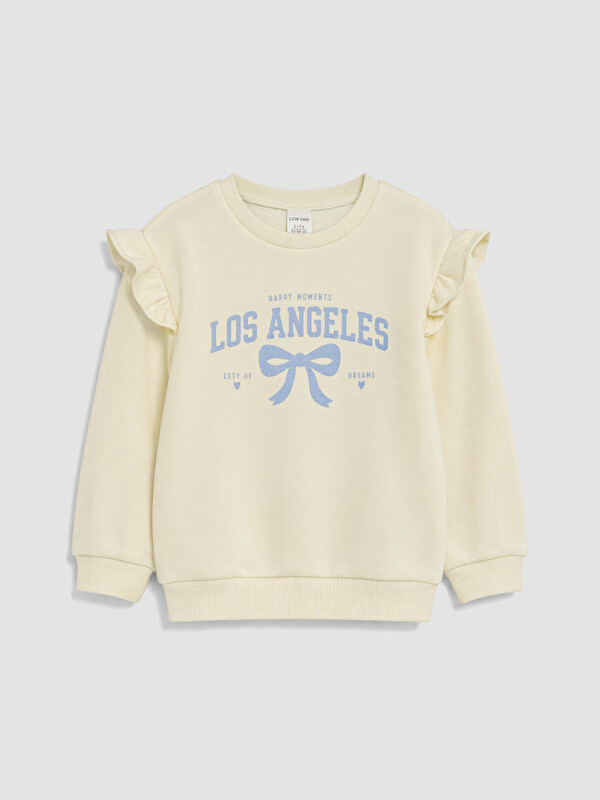 LCW baby Bisiklet Yaka Baskılı Kız Bebek Kalın Sweatshirt