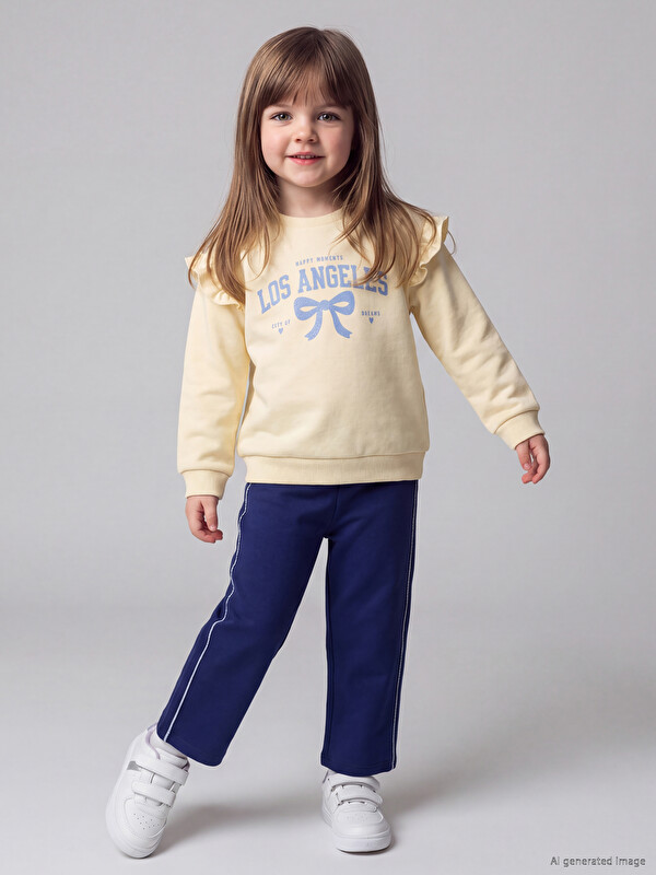 LCW baby Bisiklet Yaka Baskılı Kız Bebek Kalın Sweatshirt