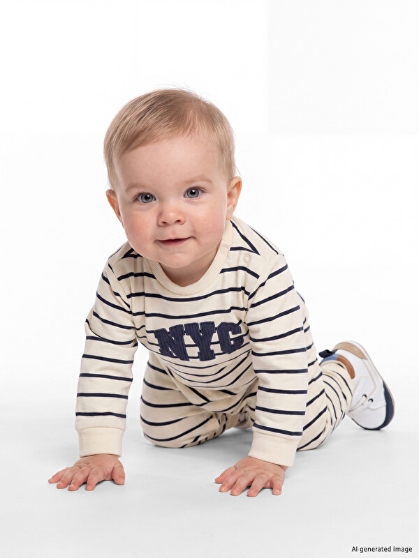 LCW baby Crew Neck Striped Baby Boys' 2 Thread Jumpsuit