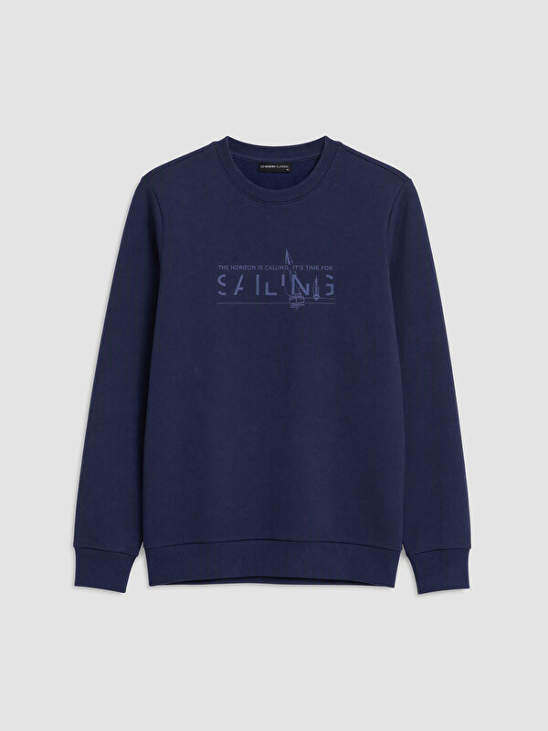 LCWAIKIKI Classic Bisiklet Yaka Baskılı Erkek Sweatshirt