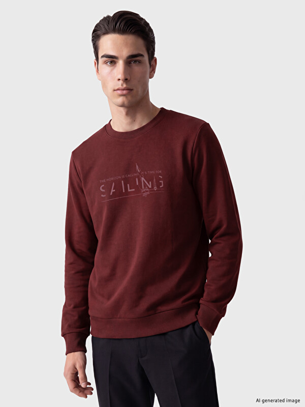 LCWAIKIKI Classic Bisiklet Yaka Baskılı Erkek Sweatshirt